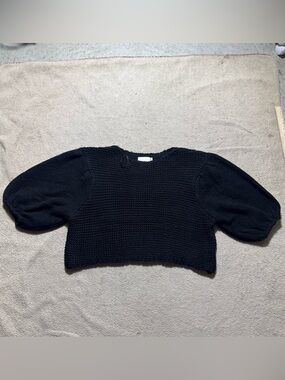 Isalis Top Womens Small Sweater Black Cropped Knit Puff Ballon Sleeves Acrylic